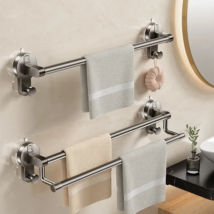 优勤吸盘卫生间毛巾架子免打孔壁挂置物架浴室毛巾双杆洗手间挂架