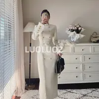 【现货】LUOLUOZ【香醇尘间】法式小立领花边修身长袖连衣裙H812