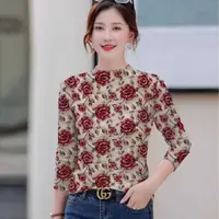 长袖女士印花半高领600656-