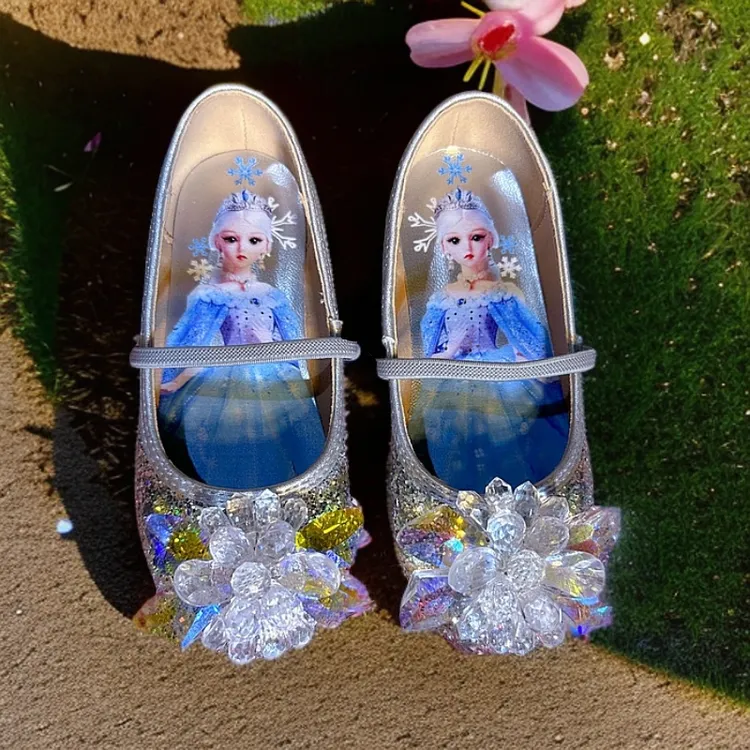 爱沙公主鞋女童公主鞋2025春秋演出水晶鞋礼服单鞋女孩银色软底