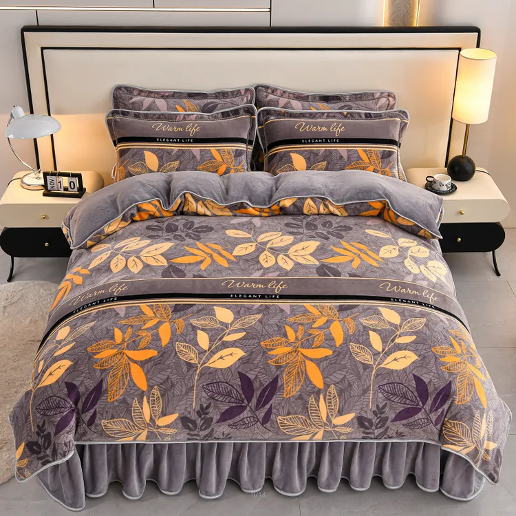 高克重牛奶绒四件套加厚加绒保暖双面法兰绒床裙套件被套床上用品