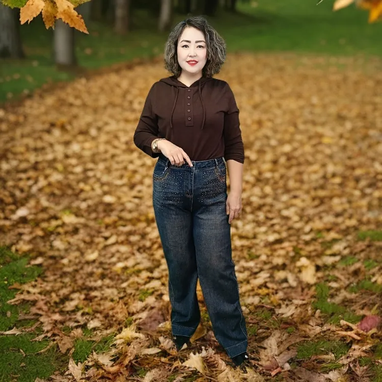 冬季季高腰宽松不贴腿显瘦百搭深色牛仔裤