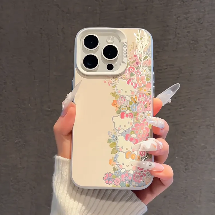 适用苹果16promax磨砂彩银iPhone15手机壳华为p60花丛里的kitty14