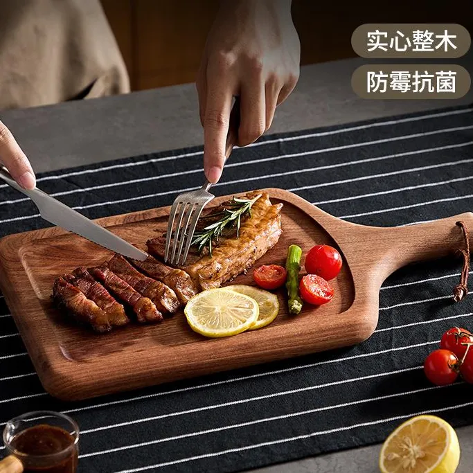 乌檀木整木牛排餐盘牛扒木板披萨盘子西餐餐具牛排盘木盘托盘摆盘
