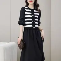 k530新款时尚百搭洋气拼接毛衣裙过膝打底裙洋气