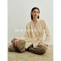 MANNALA丨“秋花馥”新中式气质美丽诺羊毛提花绑带毛衣外套Q4712