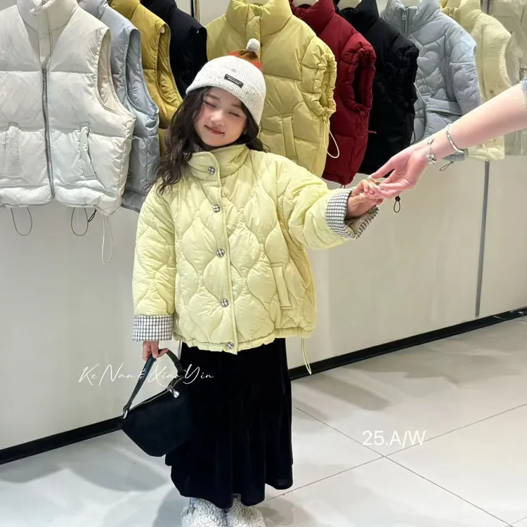 女童棉服外套2025秋冬新款韩版儿童夹棉加厚棉衣百搭洋气格子上衣