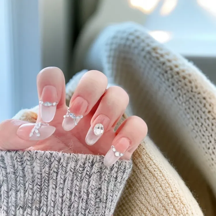 纯手工穿戴甲秋冬猫眼法式短中长款显白甲片