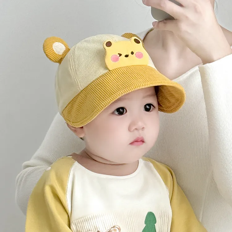 宝宝帽子秋冬季薄款灯芯绒鸭舌帽婴儿可爱保暖春秋男女童大檐帽子