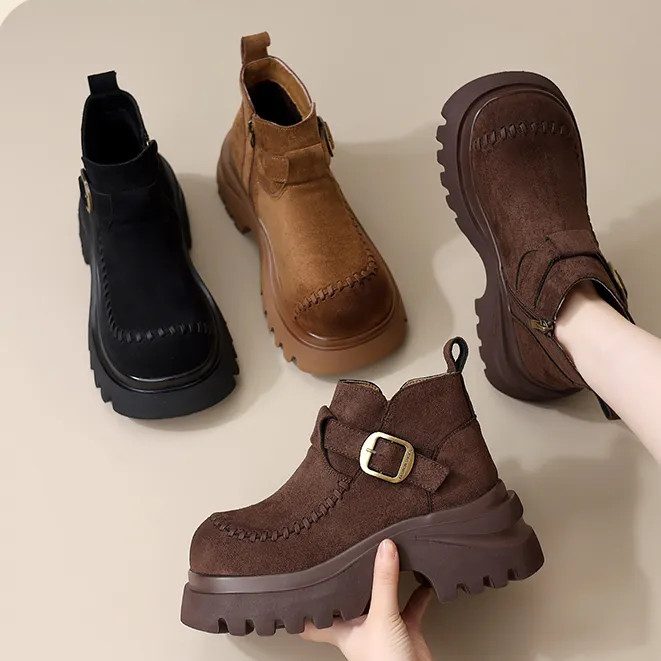 厚底勃肯鞋女2025秋冬加绒复古绒面马丁靴巨好看百搭显瘦休闲短靴