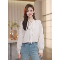 【Shaw Eleven】2025年女装新款秋季系带蝴蝶结羽毛长袖衬衫88244