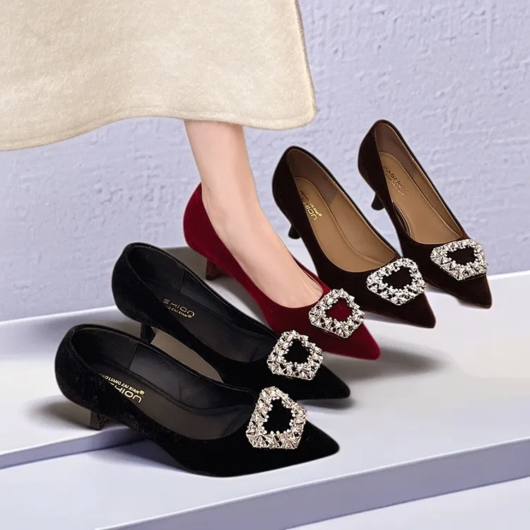 女时尚性感尖头做旧常规细跟高跟鞋秋季跟鞋春秋气质春季浅口百搭