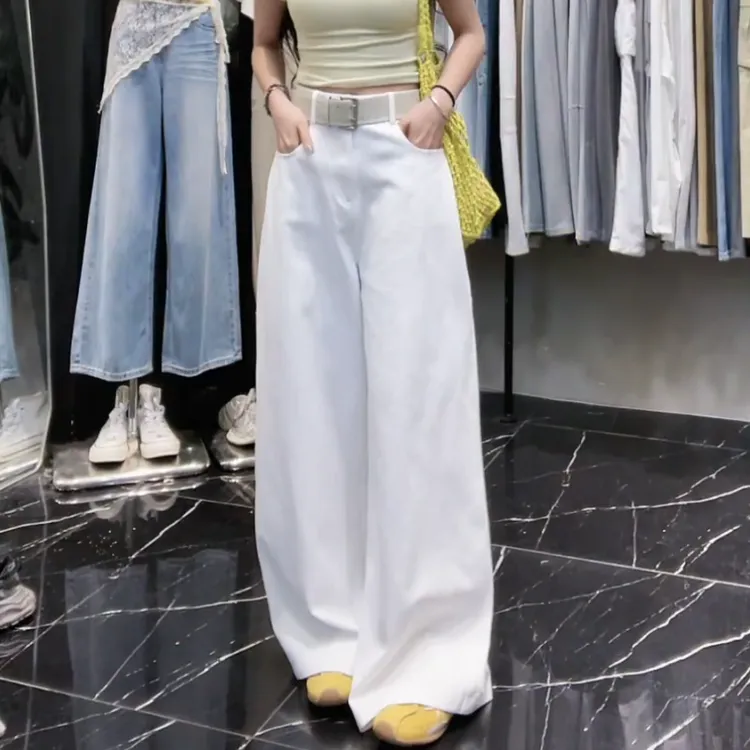 【清新淡雅】春夏新款2025显瘦白色水洗棉阔腿拖地裤LK2501827