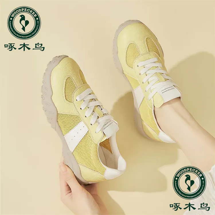 啄木鸟爆款厚底网面透气德训鞋女2025秋季新款时尚百搭轻便运动鞋