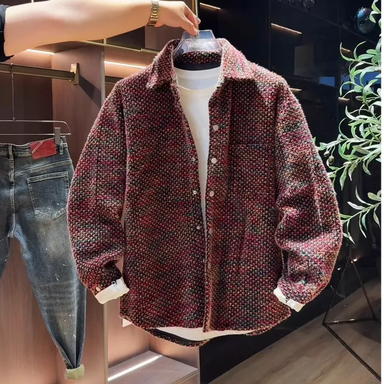 时尚轻奢男士秋季新款翻领衬衫外套潮流百搭宽松男女款夹克上衣潮