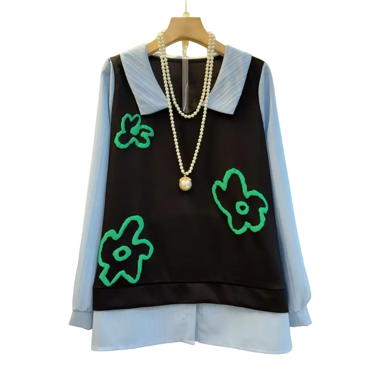 百搭时尚韩版宽松花朵高级感长袖上衣（长65左右）