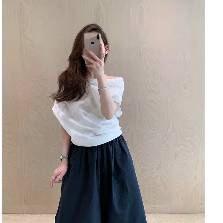 简约设计款上衣荡领气质随性韩系大阔腿休闲裤