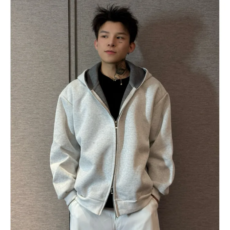 450g美式重磅双拉链连帽卫衣男女款秋季cleanfit慵懒休闲宽松开衫