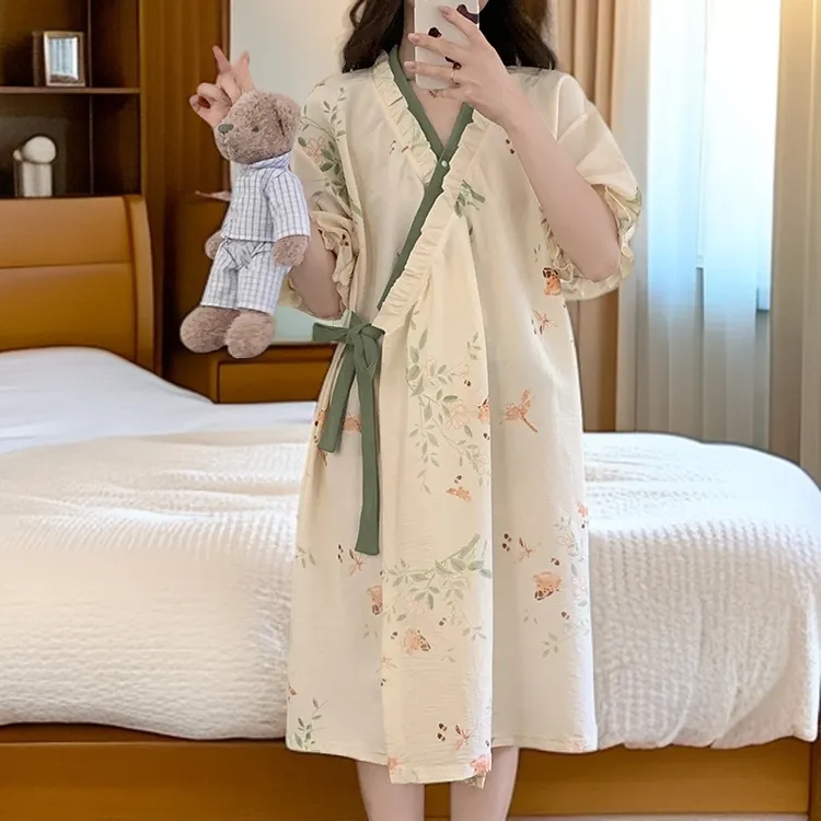 可外出大码女大睡袍睡衣女款爆款2025新款夏高颜值短袖宽松家居服