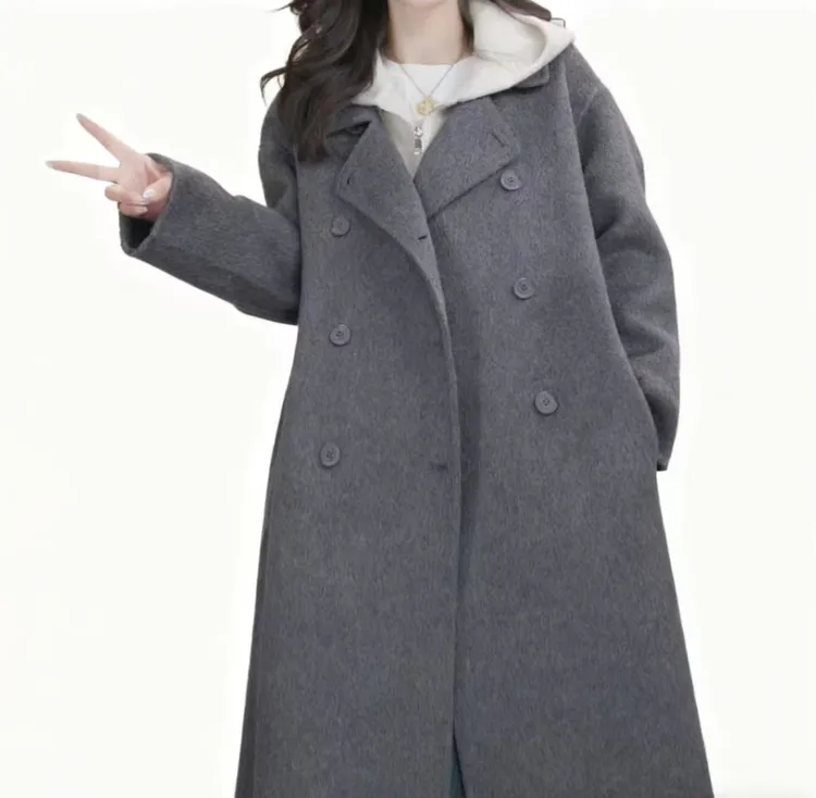 伊迪卡羊毛大衣韩系百搭中长款大衣女士秋冬款小个子外套DD25165