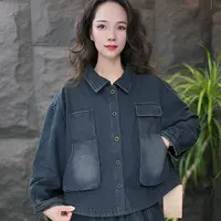 JJ【加绒】简民族风休闲风时尚套装水洗春秋夹克春季宽松韩版外套