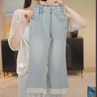 MOMOCO2025款秋季新款女童甜美微喇蕾丝花边牛仔裤77730350019