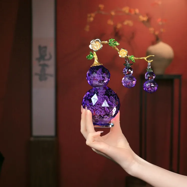 轻奢创意紫水晶莲花富贵水晶葫芦家居客厅招财转运装饰