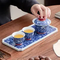 高端青花马蹄盖碗可悬停旋转家用泡茶碗带盖防烫喝茶功夫茶杯茶具
