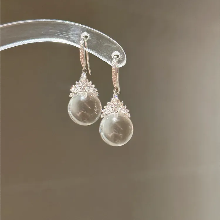 铜合金仿水晶耳饰 【冰雪女王】清透繁星球球吊坠耳环轻奢精致耳饰