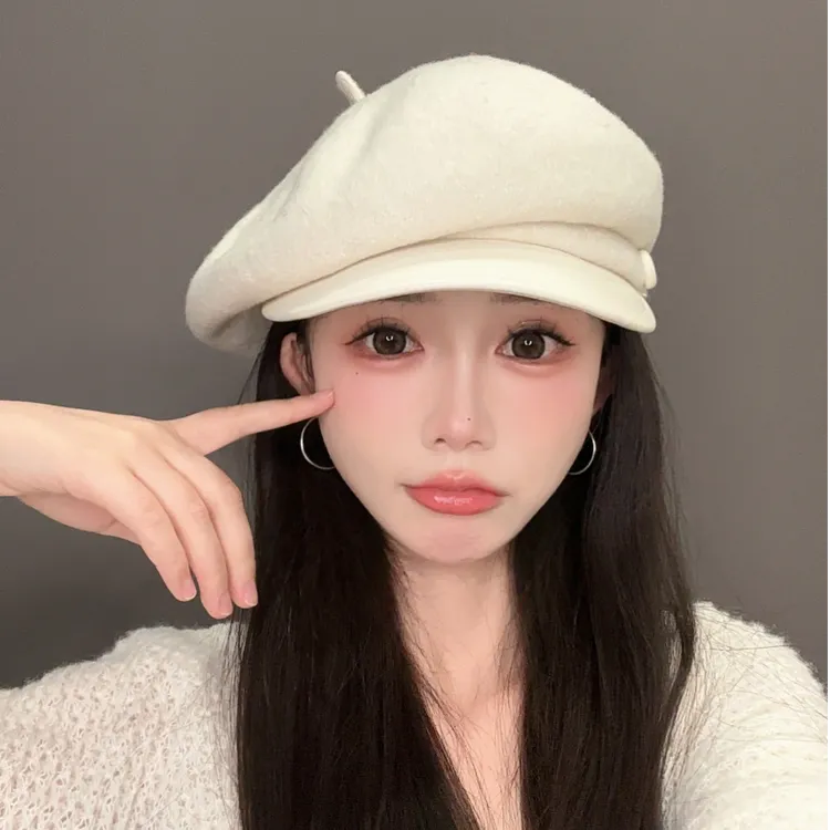 高级感羊毛八角帽女2025新款秋冬纯色鸭舌贝雷帽子复古百搭报童帽