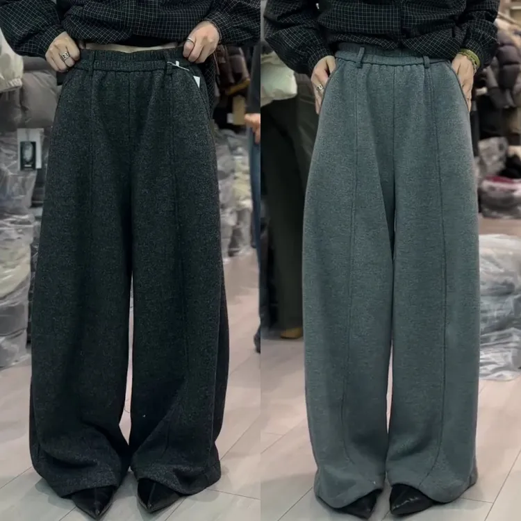 景倩妮今年流行极简风弯刀休闲裤2025冬季新款加绒显瘦窄版阔腿裤