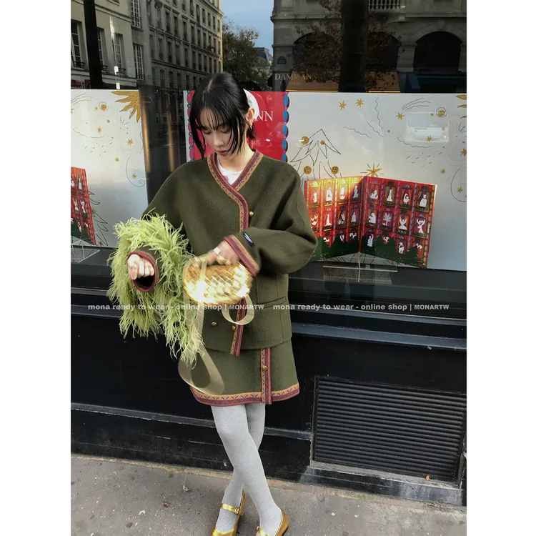 【Mona张绮贤】MONA 100羊毛双面呢外套高腰半裙O125A10563