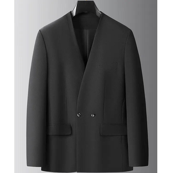 高端定制加大码男士冬季无领大衣西服上装外套商务轻奢修身西装
