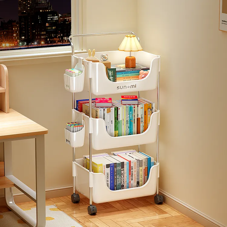书架落地多层置物架移动小推车家用儿童绘本架桌下书本书包收纳架