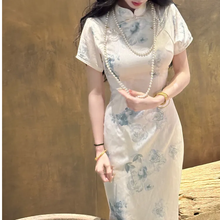 LHMknk1画报夫人原新中式国风旗袍温柔旗袍提花连衣裙  山茶花 