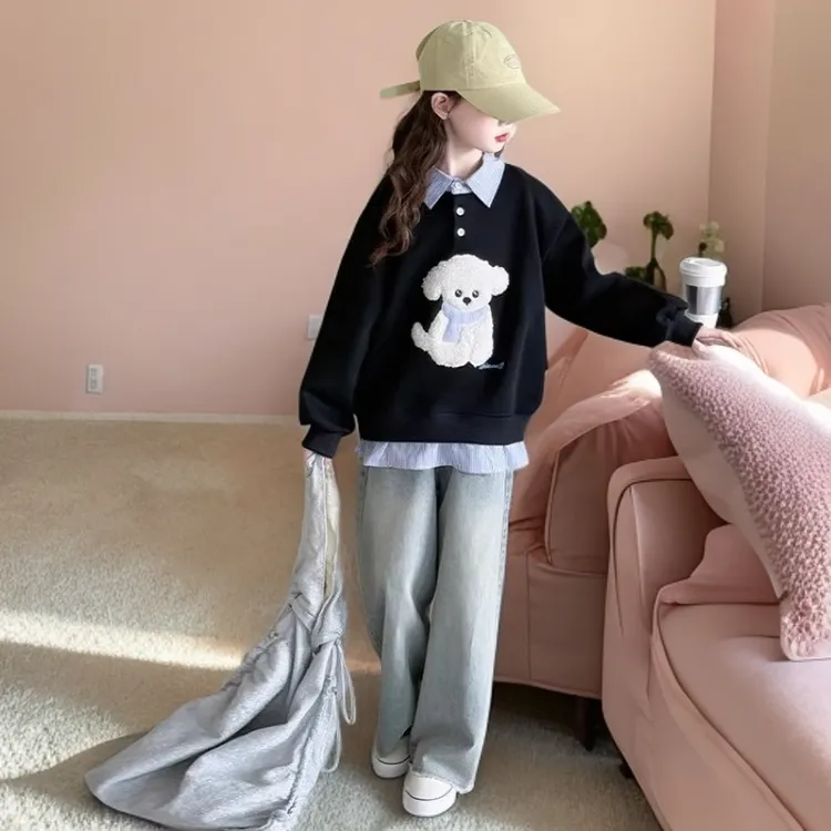 D女童秋装卫衣2025新款洋气运动春秋款小学生大童秋季假两件上衣