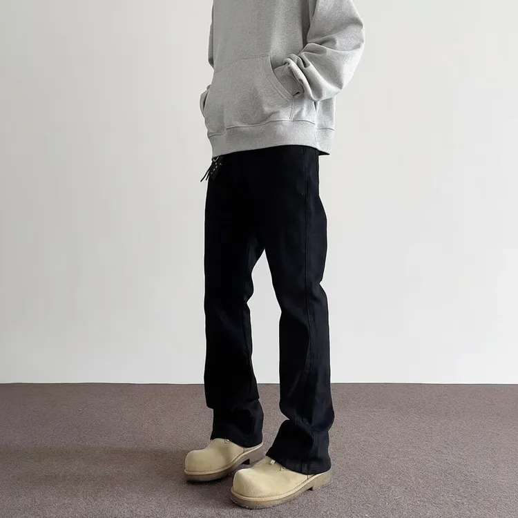 HELIPORT黑色牛仔长裤潮牌休闲男女修身高街水洗微喇叭直筒裤百搭