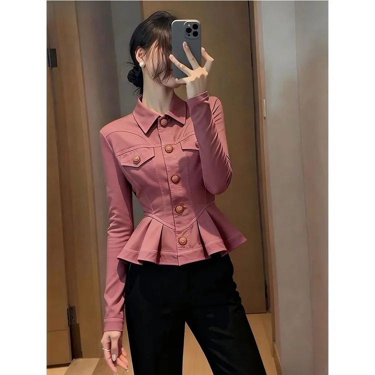 韩系慵懒chic高级感超好看时尚洋气时髦小香风树莓粉收腰外套秋季