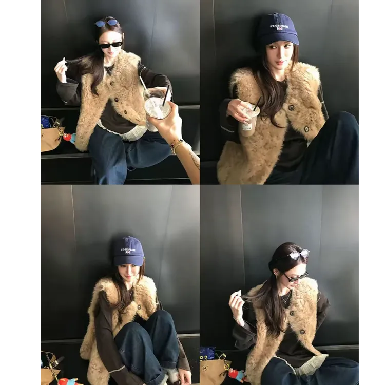 【帕恰小X】欧尼毛毛外套潮毛绒马夹百搭风秋冬季韩版毛毛马甲女短款皮毛一体