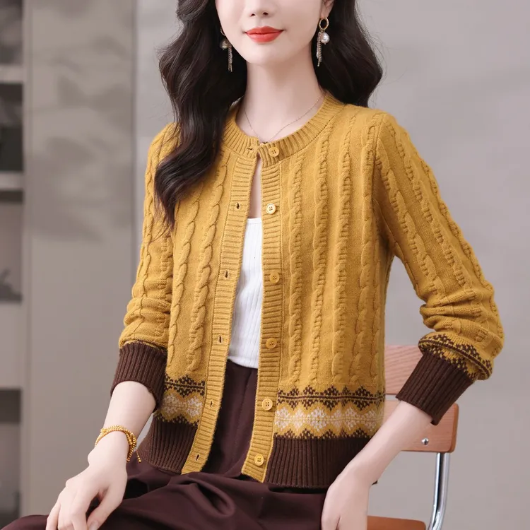圆领短款开衫女士2025新款春秋洋气外搭高级感小披肩针织毛衣外套
