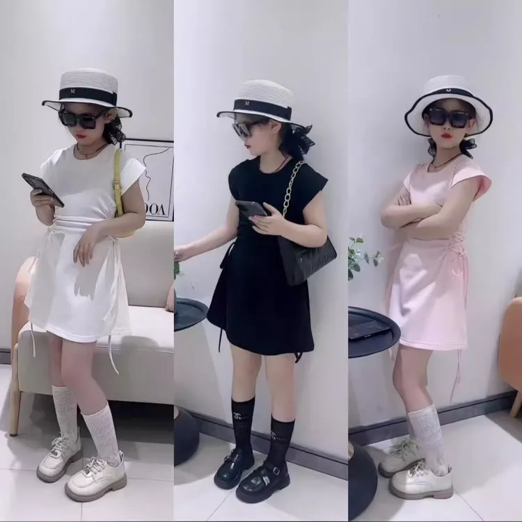 女童法式连衣裙夏季2025新款中大童韩版洋气小飞袖抽绳收腰公主裙