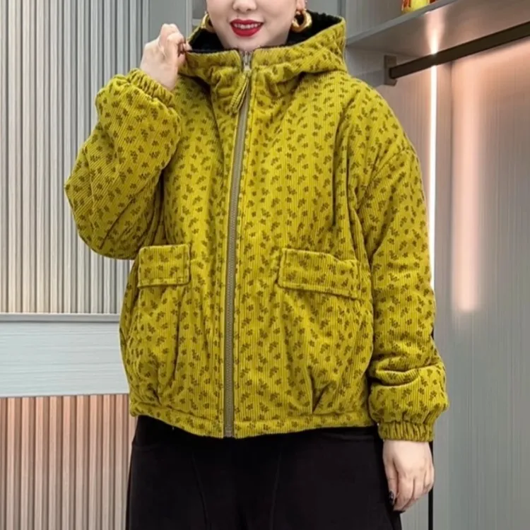 冬季时尚加绒加厚保暖休闲显瘦连帽棉服宽松上衣外套7011