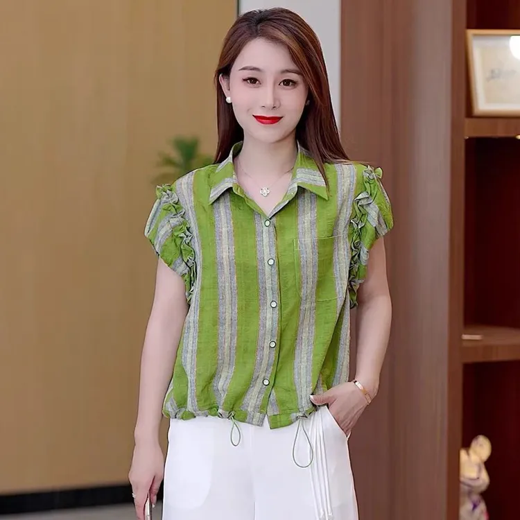 时尚短袖衬衫女夏天新款小个子洋气休闲衬衣宽松遮肉显瘦薄款上衣