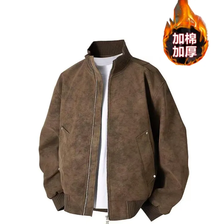 美式皮衣外套男春秋季宽松潮牌潮流立领复古百搭短宽夹克男装潮