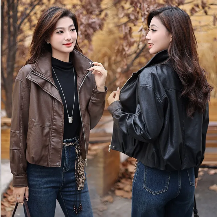 加绒加厚短款皮衣外套女2025秋冬新款宽松显瘦百搭夹克保暖皮夹克