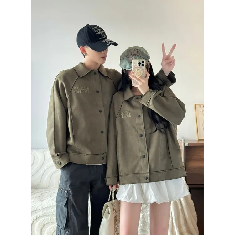 美式复古麂皮绒工装夹克短款外套男女款2025新款秋季鹿皮绒棒球服