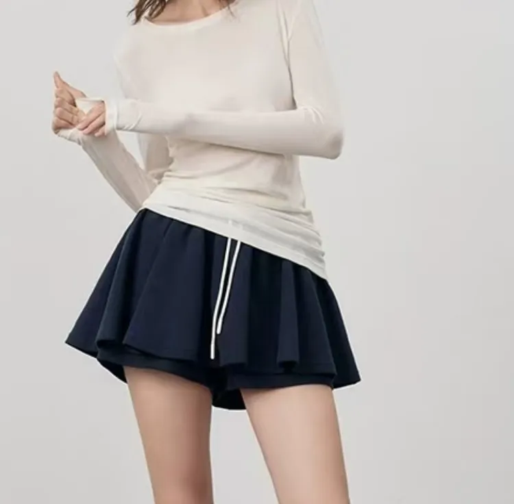 松紧带针织高腰半身裙蓬蓬裙短裙假两件套短裙女夏季新款短裙裤