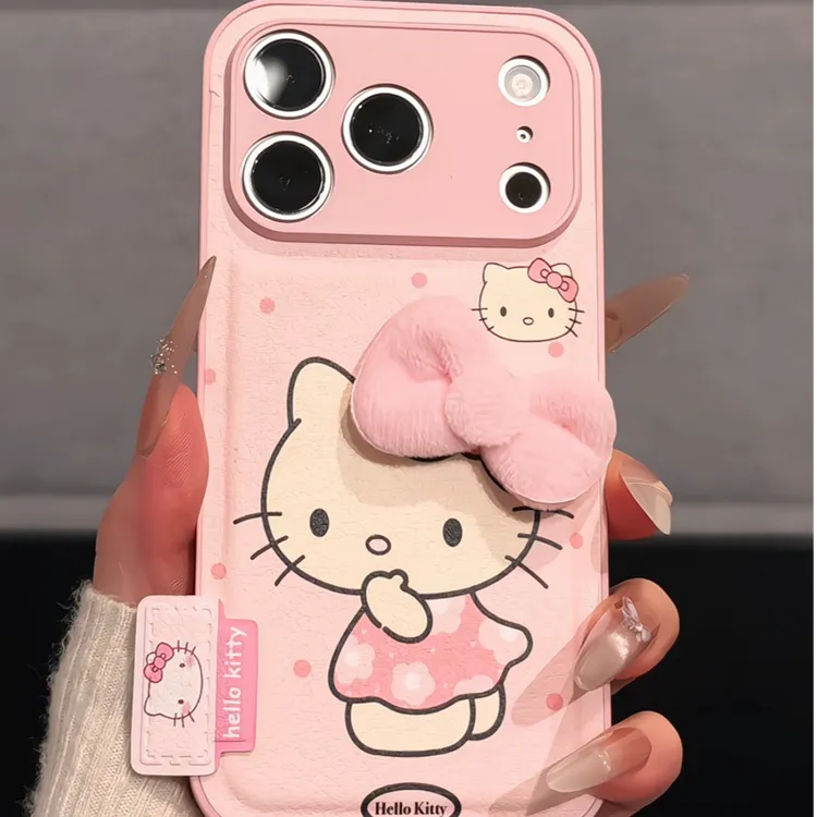 花朵kitty适用苹果17p手机壳16PM小众肤感皮纹ins华为p70小米15女