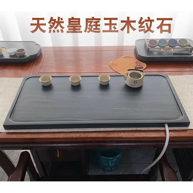 天然石侧排水茶台家用泡茶盘雕刻设计图案排水式茶盘