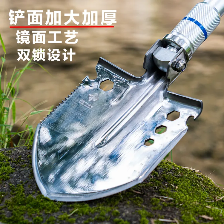 户外车载便携大号工兵铲加固锰钢加厚兵工铲镜面抛光露营多功能